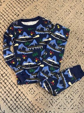 Hanna Andersson x Polar Express Kids Navy Train Christmas Pajama Set Sz 6-7